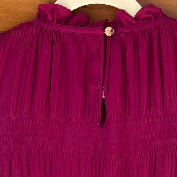 Ted Baker Airlie Pleated Smocking High Neck with Ruffle Top Blouse, Deep Pink, 4 - Picture 8 of 13